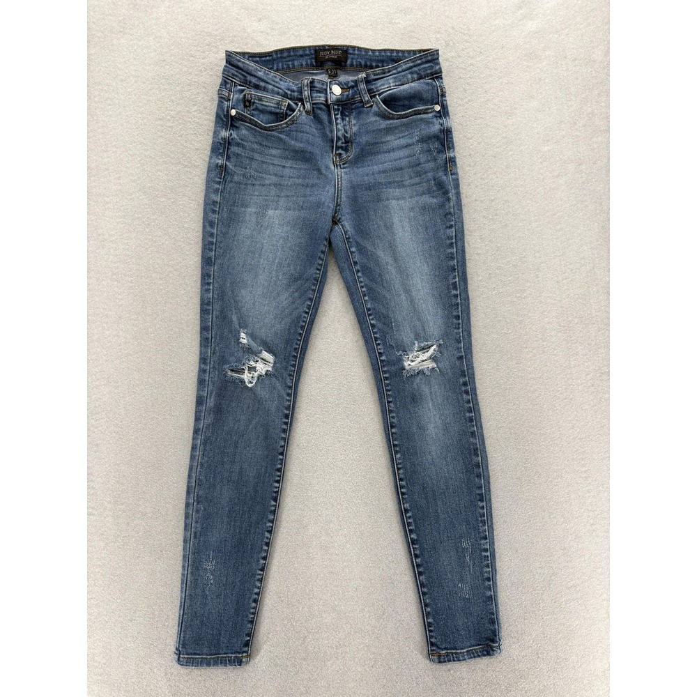 Judy Blue Skinny Fit Jeans Womens 5/27 Blue Medium Wash Distressed Stretch Pants